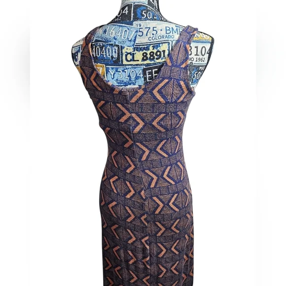 UO Staring at Stars Aztec Batik Geometric Pattern Dress Small Orange Navy Blue - Picture 7 of 7
